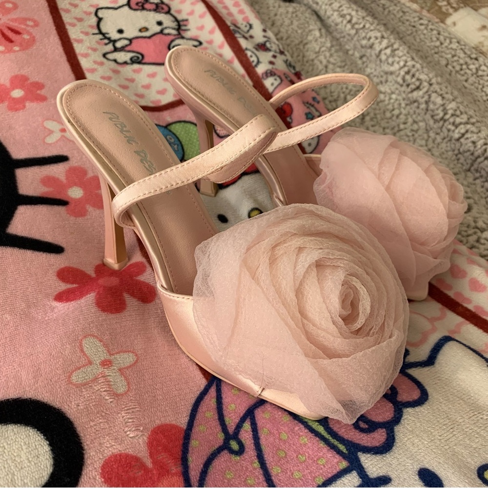 Public Desire Baby Pink Satin Rose Heels